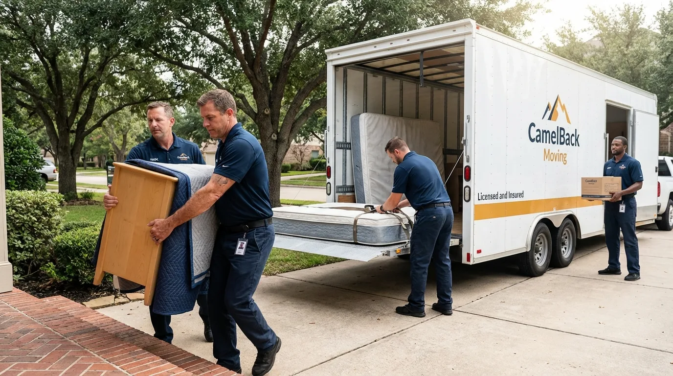 Crew loading residential truck for cross-state move from New Haven, WV
