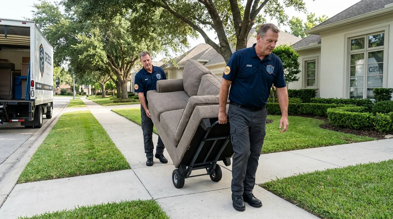 Local residential moving crew loading furniture in New Haven, WV