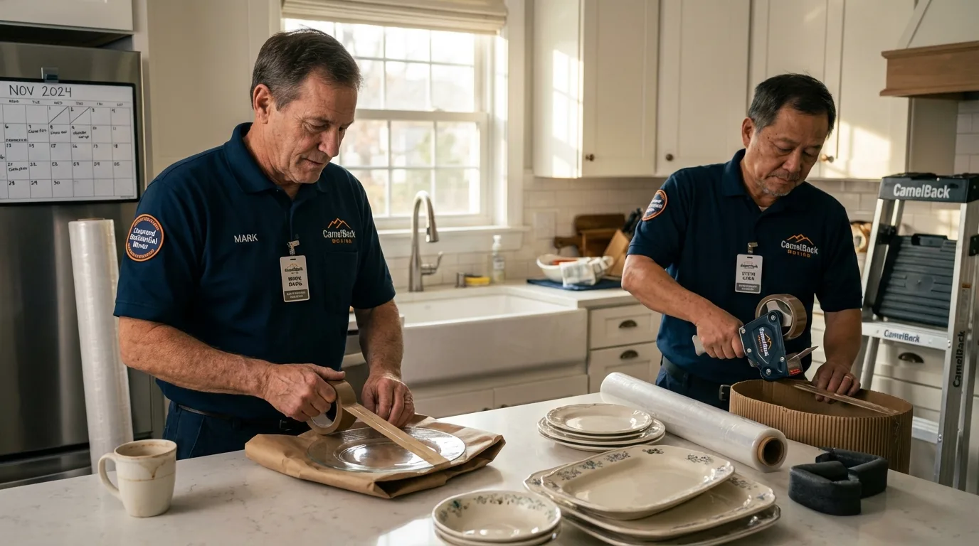 Professional crew packing kitchen dishware in New Haven, WV